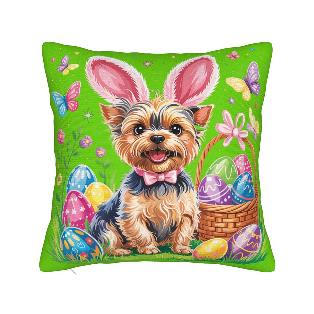 Cute Bunny Yorkie Terrier Dog Easter Eggs Pillow Cover Soft Cushion Cover Vintage Pillow Case For Office Car Home Decor
