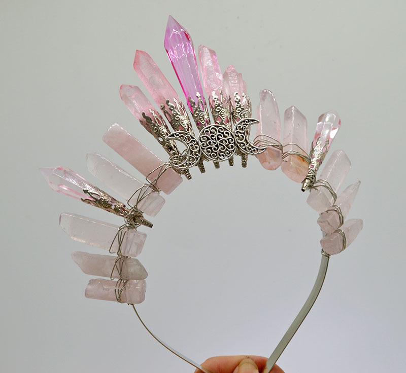 Retro Silver Moon Crystal Glass Crown Headband