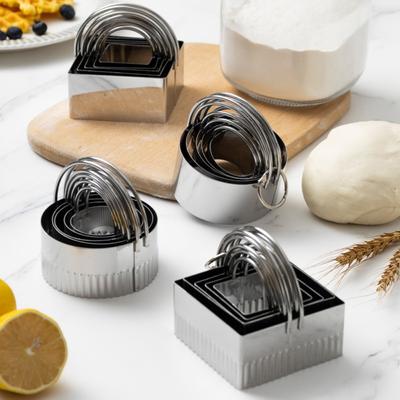 5 Stück Quadratische/Runde Edelstahl-Keksausstecher-Set 5 Größen Spitze/Gerade Kante Keksform DIY mit Griff Sandwichform Scone