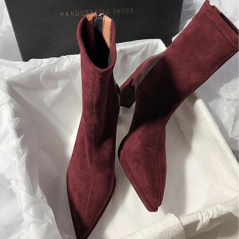 Fashion Women High Heels Pointed Toe Women Chelsea Boots Ankle Suede Sexy Shoes Designer Winter 2025 New Trend Gladiator Zapatos Lady