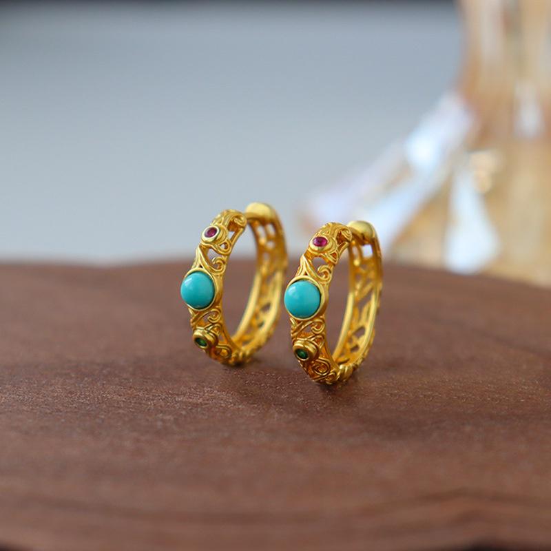 Exquisite European & American Turquoise C-Shaped Circle Earrings - High-End, Versatile, Light Luxury Fashion for Women