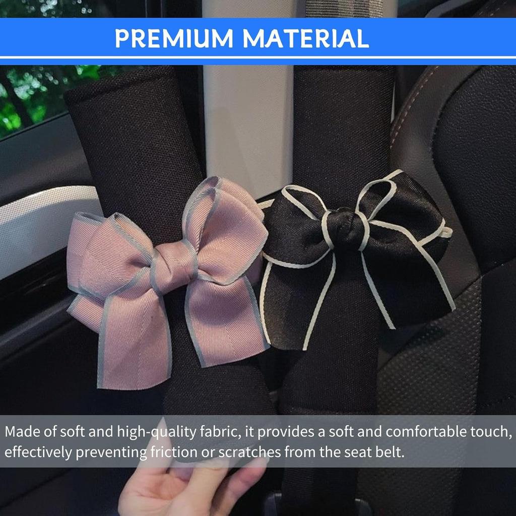 2 Set Car Seat Belt Covers with Cute Bow for Women Girls Kids, Seat Belt Cover Pad for Shoulder Protector,Soft Auto Seat Belt Cover, Seat Belt