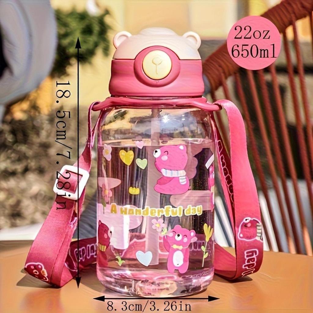 Portable Children's Straw Water Bottle with Strap for Elementary Students
