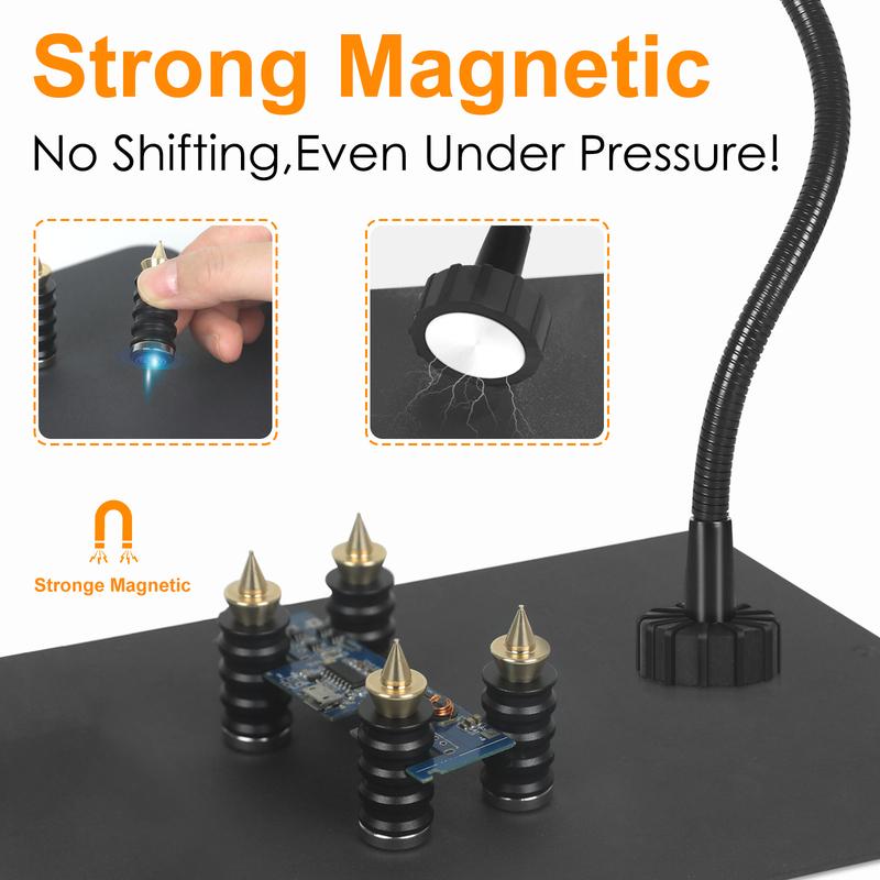 Toolour Magnetic Helping Hands Soldering Station with Heavy-Duty Steel Base/Welding Silicone Pad/5X Magnifying Lamp/4PCB Holder