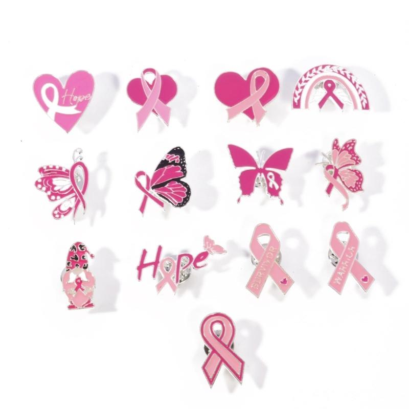 Elegant Breast Cancers Awareness Ribbon Brooch Sweater Lapel Pin for Women and Girls Clothes Decoration Accessories