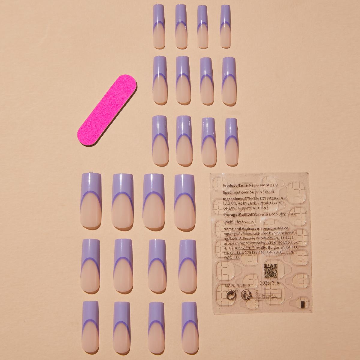 

Долговечные простые фиолетовые ногти с французским краем, накладные, со стикерами (Съемные накладные ногти)