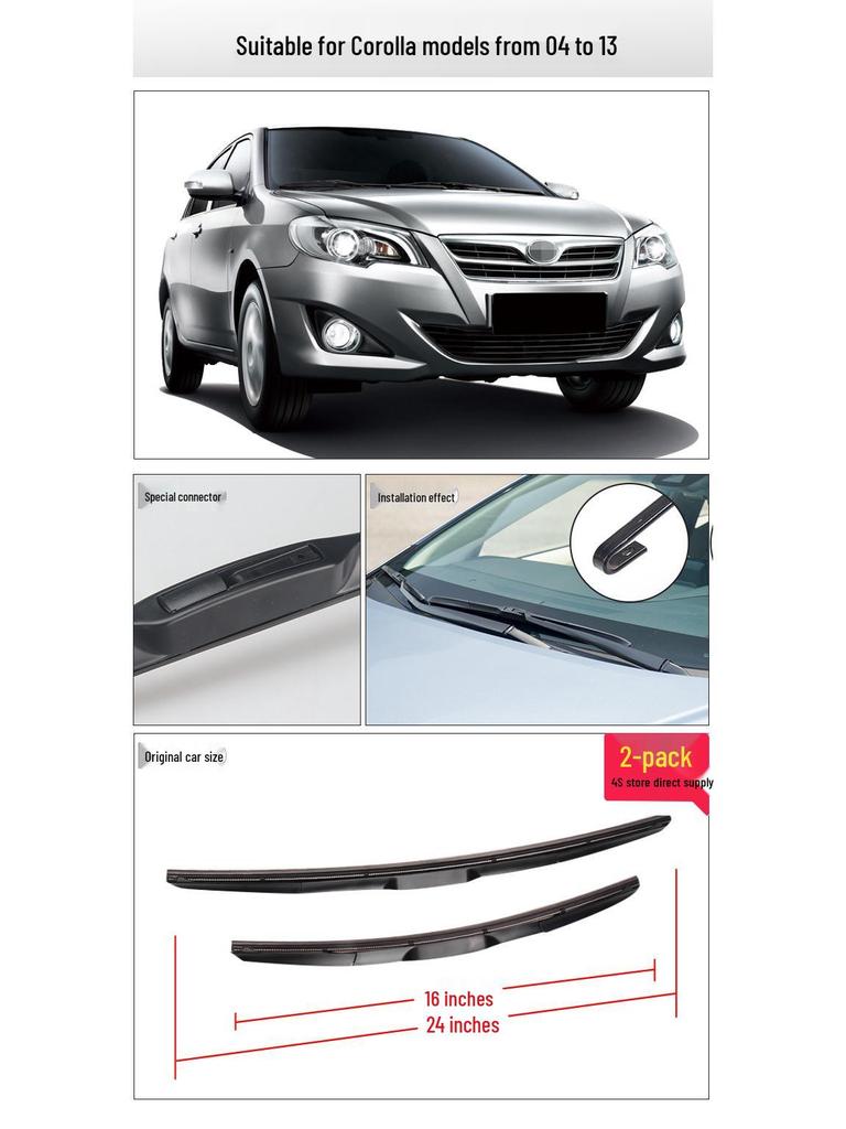 Compatible Front Wiper Blade for 2013 Toyota Corolla, Frameless 13/07 (Replaces Old 10/11 Version).