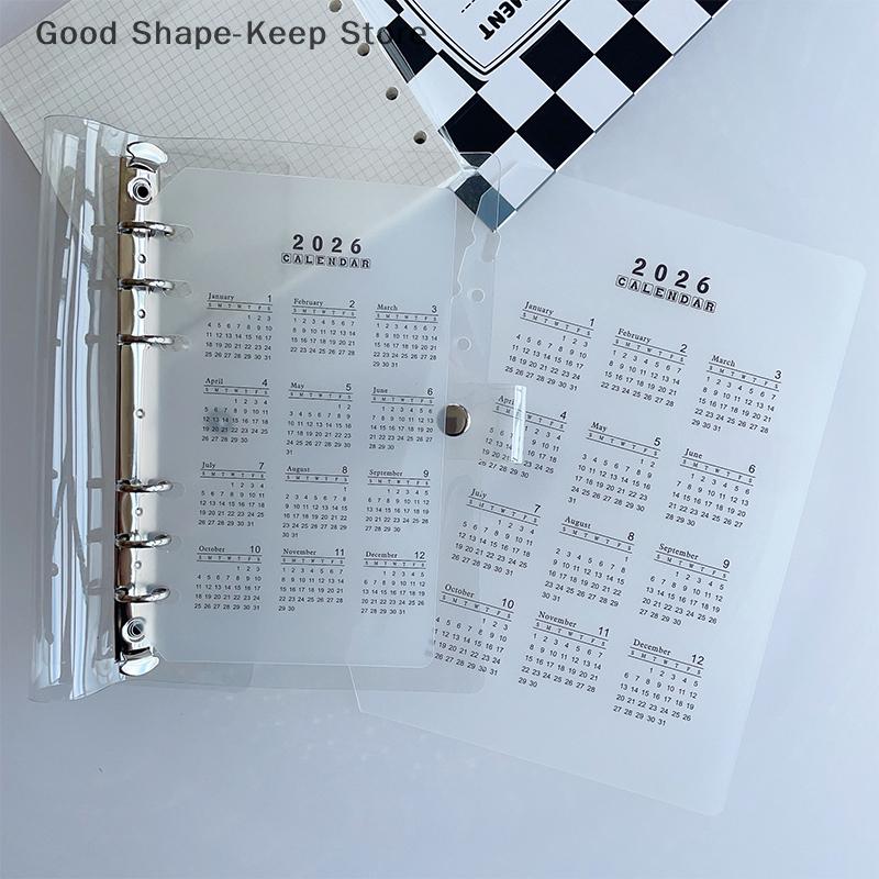 2026 A5/A6 Loose Leaf Calendar Separator Page with 6 Holes Durable Transparent Frosted PP Material for Planner Time Management
