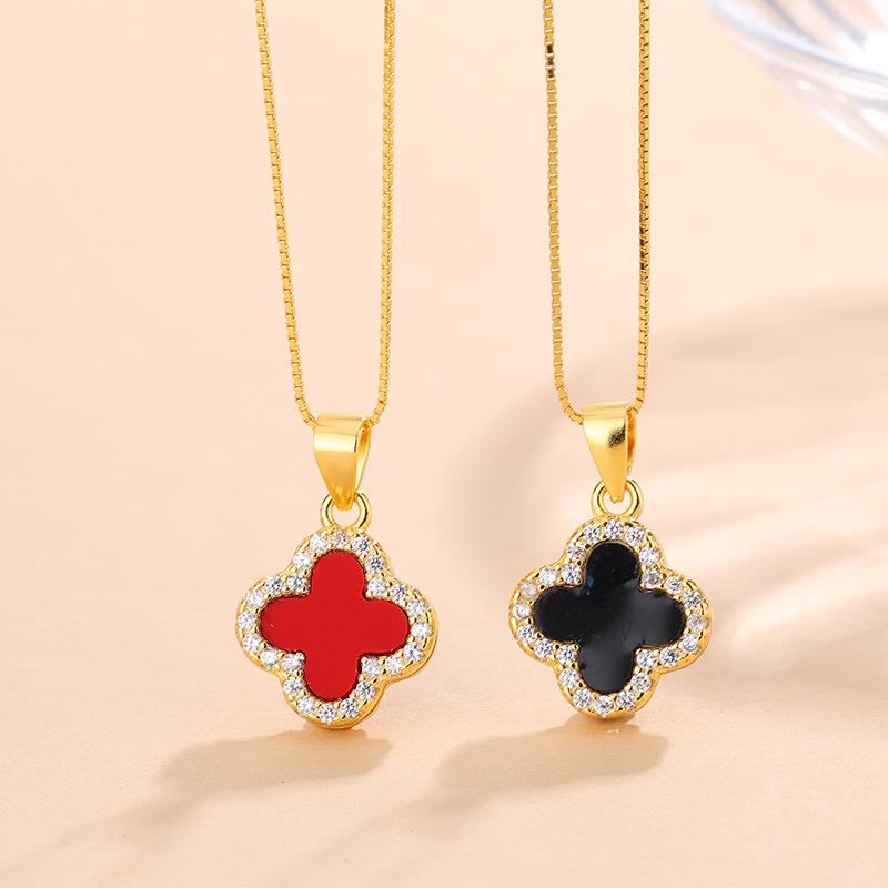 Agate Four-leaf Clover Pendant Necklace - Women's Luxury High-end Elegant Clavicle Chain Fashion Jewelry