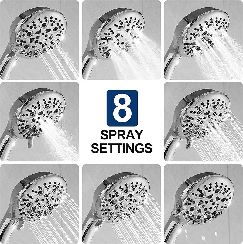 American Style Handheld Shower Head 8 Spray Settings High Pressure Showerhead for Bathroom