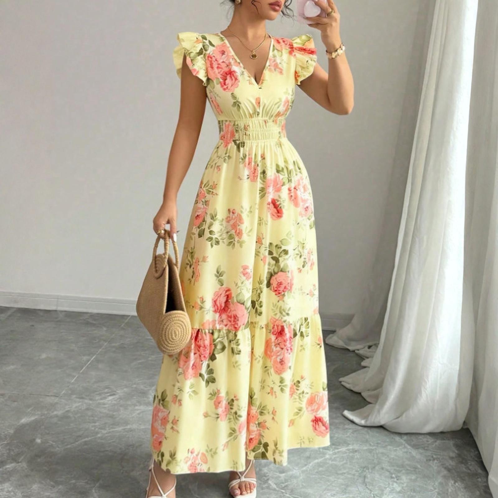 

Women s Striped Shirt Dress Short Sleeve Button Front Casual Loose Fit Dress L жовтий