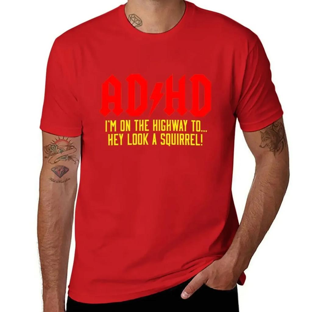 2025 New Model ADHD Highway ToHey Look A Squirrel TShirt Animal Prinfor Boys Plain Aesthetic Clothes Mens T Shirt Graphic