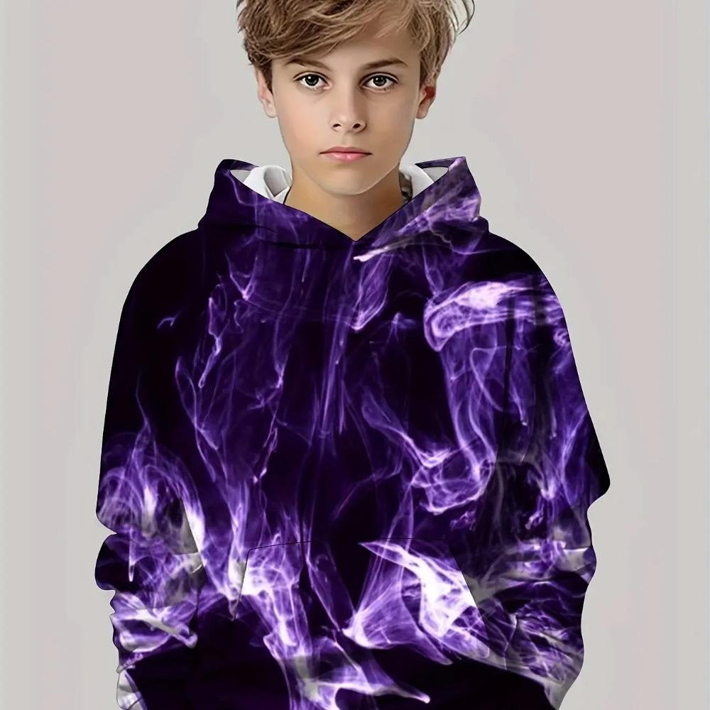 Children's Cool and Colorful Flame 3D Digital Printing Boy Hip-hop Personality Hooded Sweatshirt
