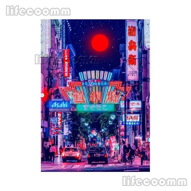 Anime City Neon Night 80s Vaporwave Japan City Street Poster Wall Art Canvas Painting Wall Pictures For Living Room Home Decor No Frame