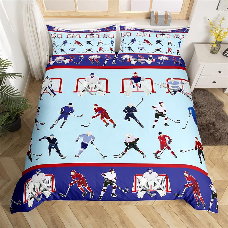 Comforter Hockey 2/3Pcs Hockey Sports Comforter Hockey Puck Ball King Queen Size For Kids Boys