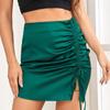 Satin High Waist Solid Color Women Drawstring Split Package Hip Pencil Skirt