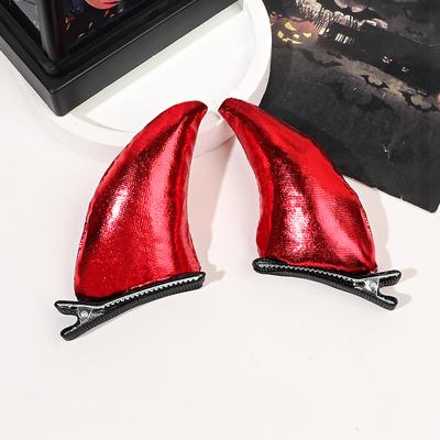 2 Pcs Red Devil Horns Barrettes Demon Alligator Clips Glitter Hair Clip Halloween Dress Cosplay Costume Accessories
