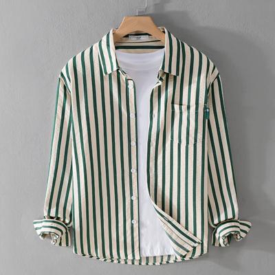 Men's Striped Long-sleeved Shirt Trend Bubble Texture Comfortable Everything Simple Young Men's Shirt