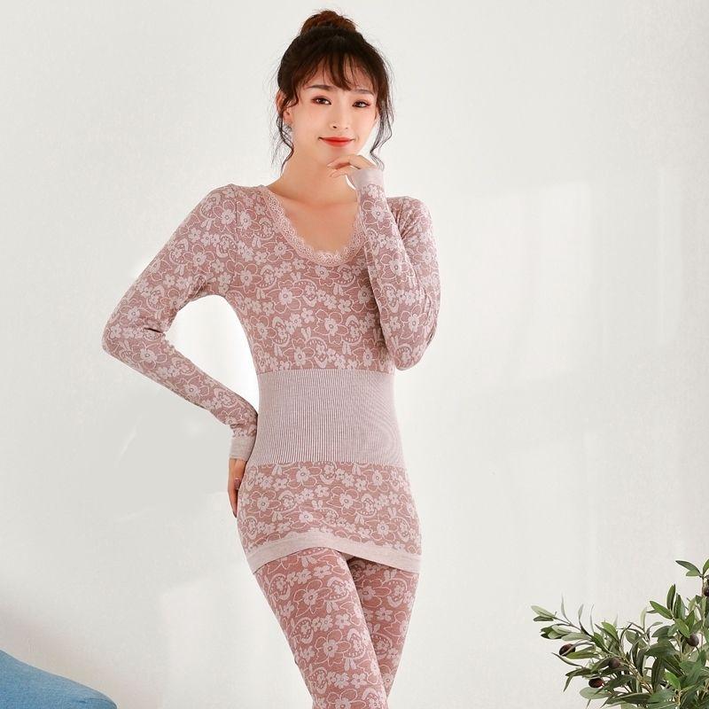 Damen-Herbstkleidung, lange Ärmel, langärmliges Hemd, dünn, Damen-Baumwolle, Thermo-Unterwäsche, Mutter, Plus-Size-Baumwollpullover-Anzug