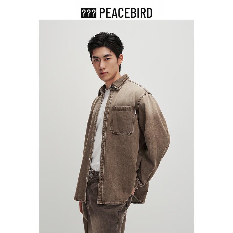 Peacebird Men's Retro Washed Gradient Denim Shirt