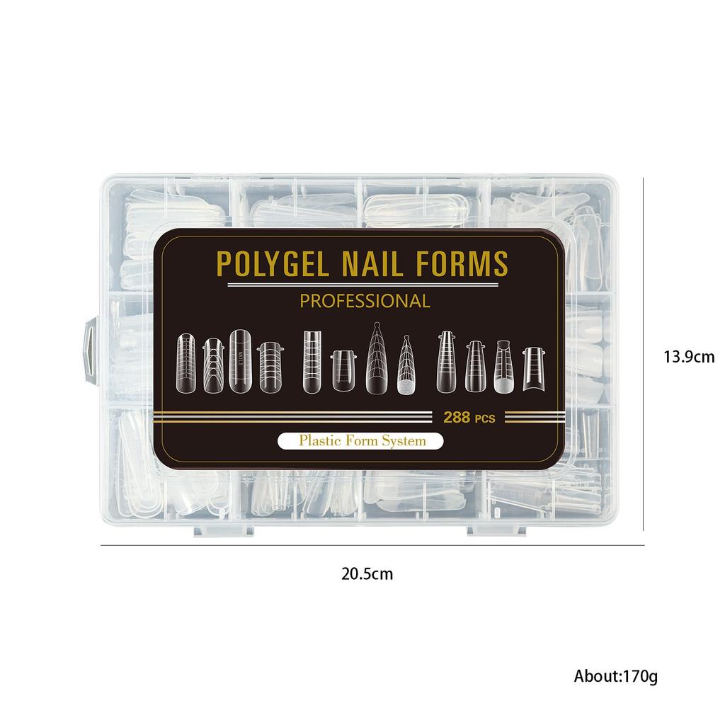 Forma na nail art, Smíšených 12 typů, Křišťálový nehtový dílek pro prodlužování rukou bez papírků, Průhledná nehtová fólie 288 ks