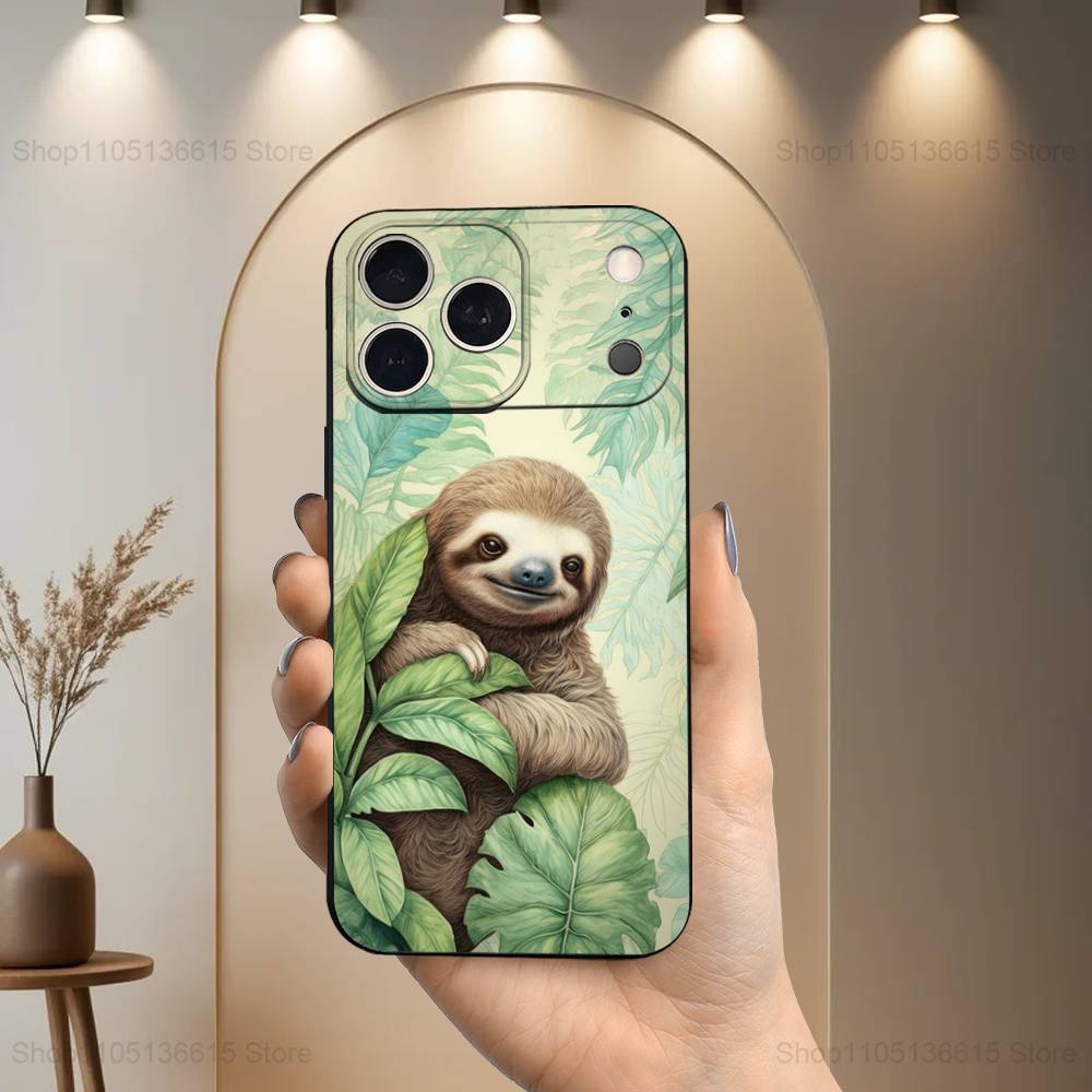 Animal Funny Sloth Cute Phone Case For iPhone 17,16,15,14,13,12,11 Plus,Pro Max,XS,X,XR,SE,Mini,8,7,Soft Silicone Black Cover