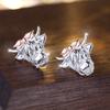 Vintage 925 Sterling Silver Bull Head Stud Earrings for Men Women Gothic Punk Jewelry Accessories Gift