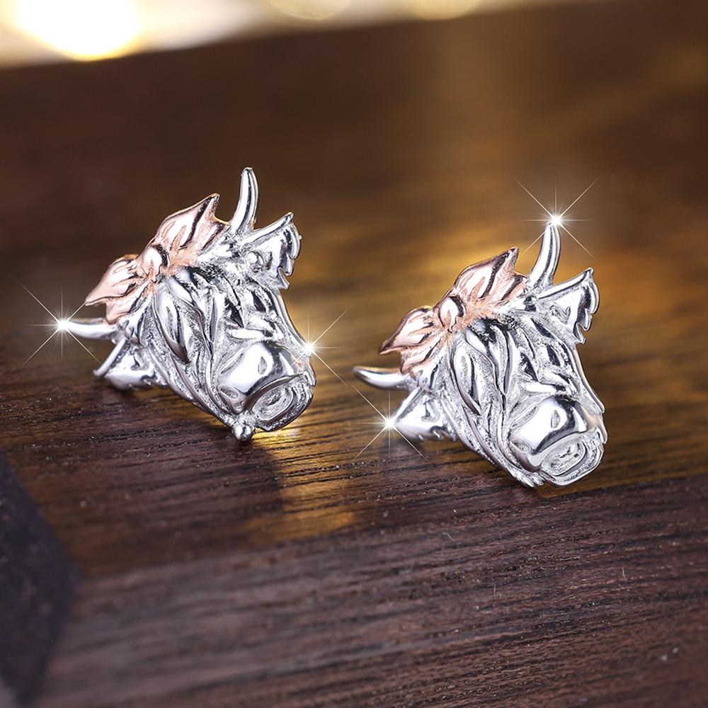 Vintage 925 Sterling Silver Bull Head Stud Earrings for Men Women Gothic Punk Jewelry Accessories Gift