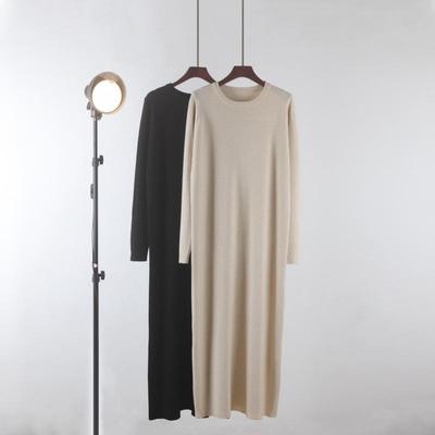 Κορεάτικο φόρεμα μακρύ πλεκτό πουλόβερ για γυναίκες - χαλαρή εφαρμογή, μέχρι το γόνατο, ιδανικό για το φθινόπωρο και το χειμώνα