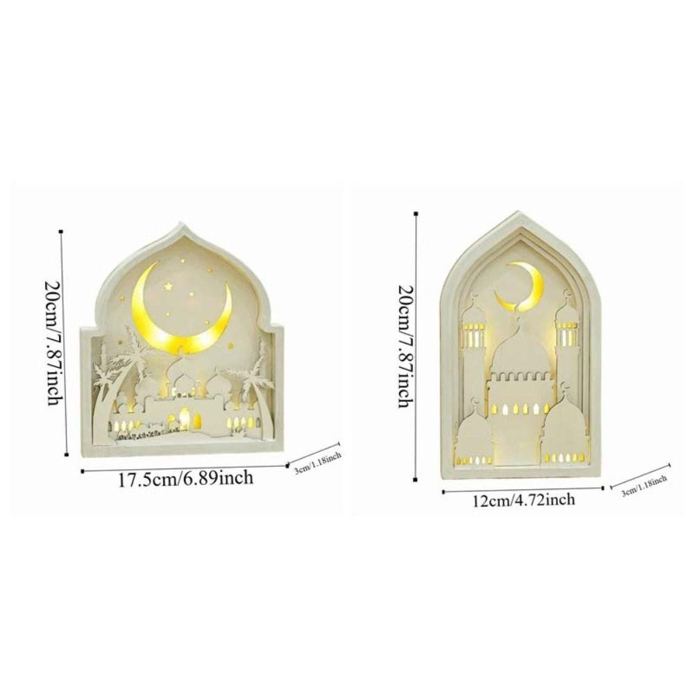 Creative Night Light Ornament LED Eid Wooden Decoration Handmade Eid Desktop Ornament  Scene Layout