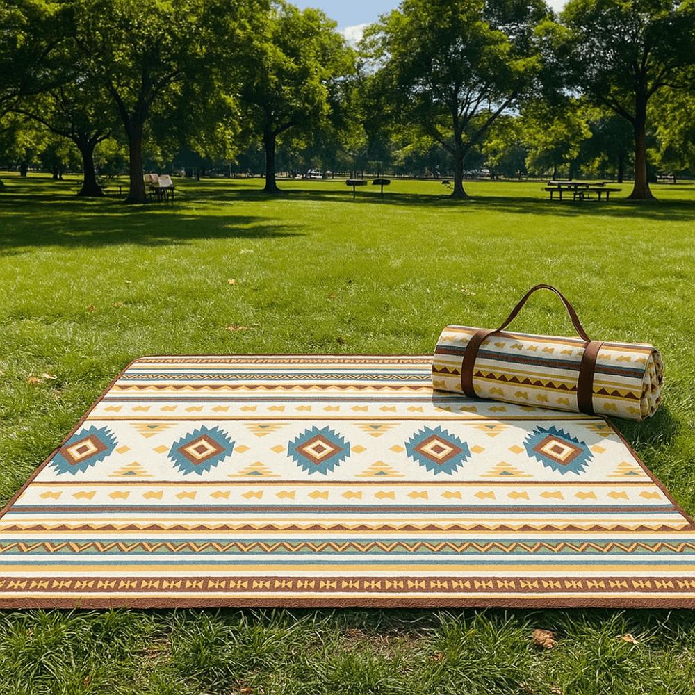 Carrying Handle Beach Blanket Large Size Outdoor Picnic Mat Boho Style Portable Blanket  Camping