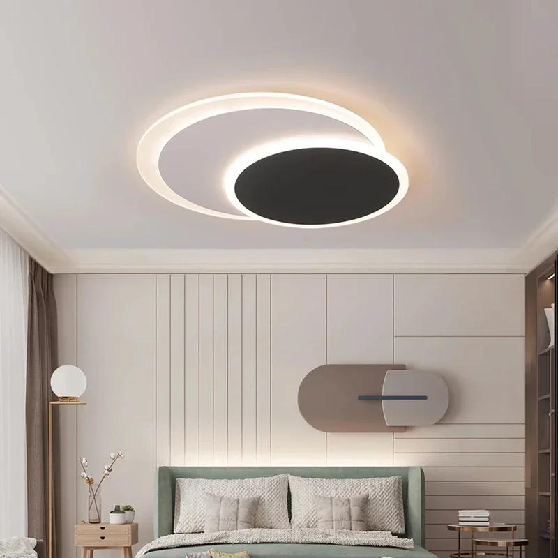Nordic White Black Moon Type Led Round Ceiling Lamp For Living Room Study Bedroom Kitchen Wrought Iron Acrylic Home Lighting