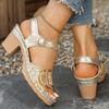 Fashion Gold Glitter Ankle Strap Sandals Women High Square Heels Summer Shoes Woman Ankle Strap Shiny Sequin Gladiator Sandles Mujer 43