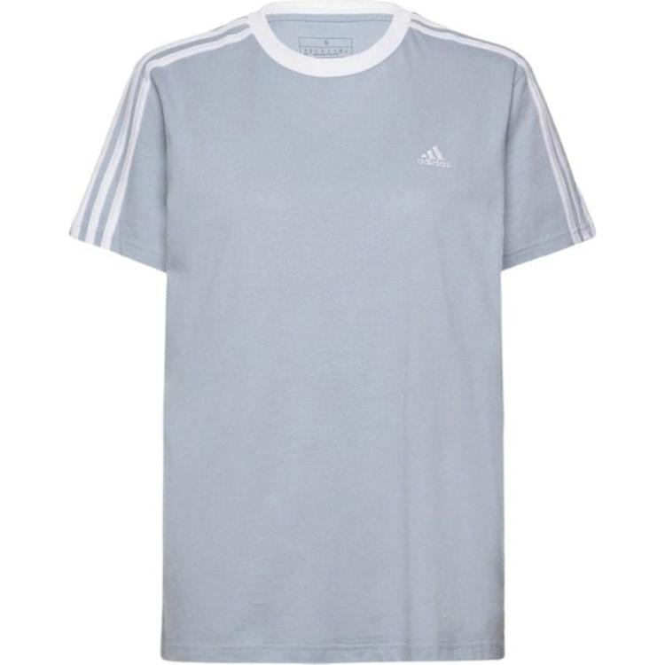 Adidas Logo Striped Round Neck Short Sleeve T-Shirt Women Tops Light-Blue IS1563 XXS