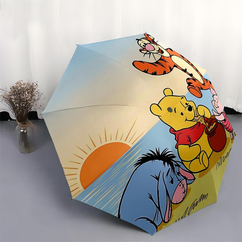Ombrello da Viaggio a Tema Winnie the Pooh e Amici - 8 Stecche, Apertura e Chiusura Automatiche, Design Pieghevole Portatile, Ombrello Compatto ed Elegante