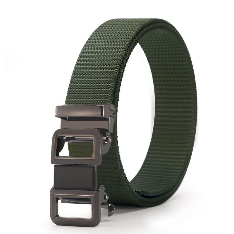 Belt Men'S Automatic Button Head Canvas Belt Medium Green Business Casual Simple Jeans Belt