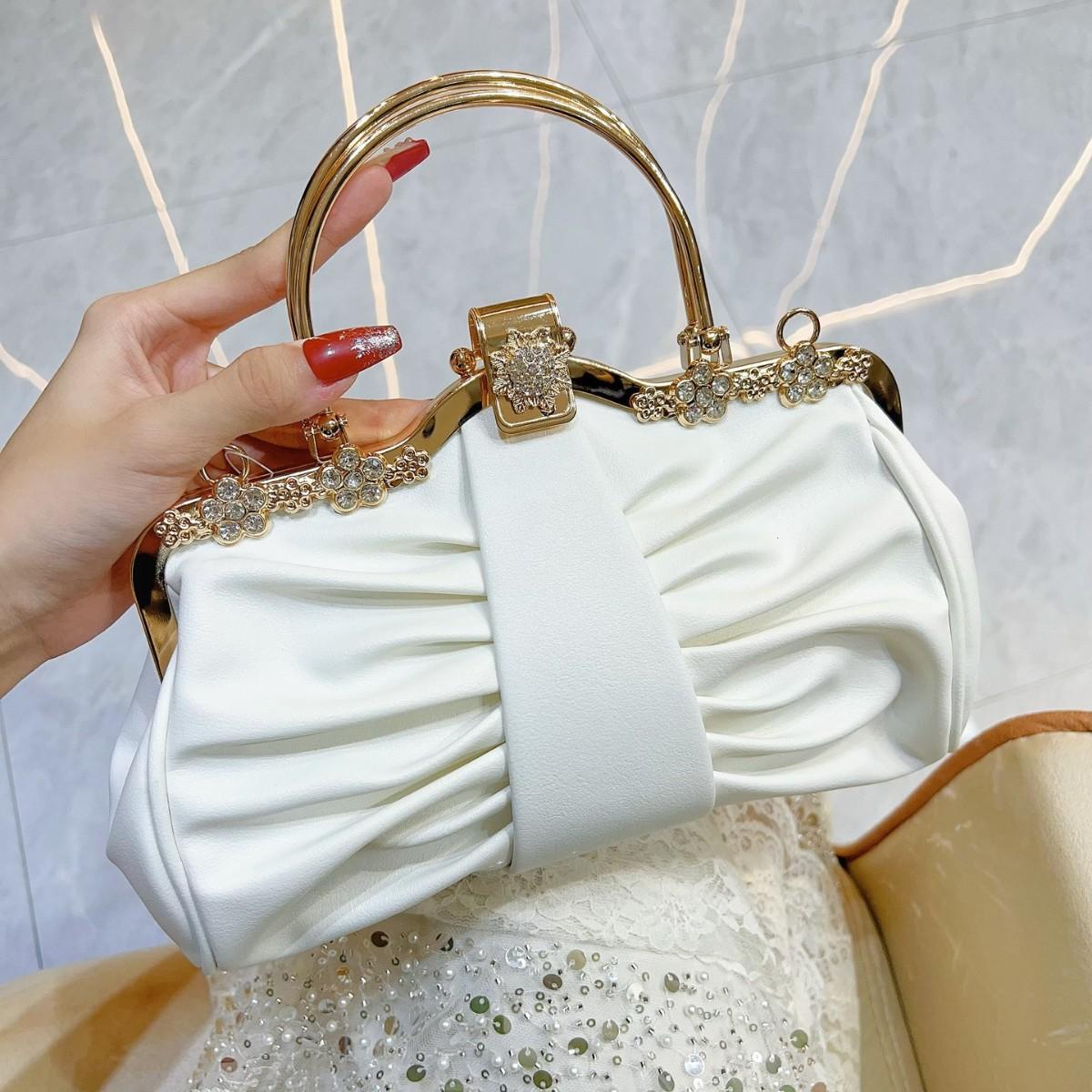 

New Luxury Party Handbag with Diamond Studded Women s Handbag білий