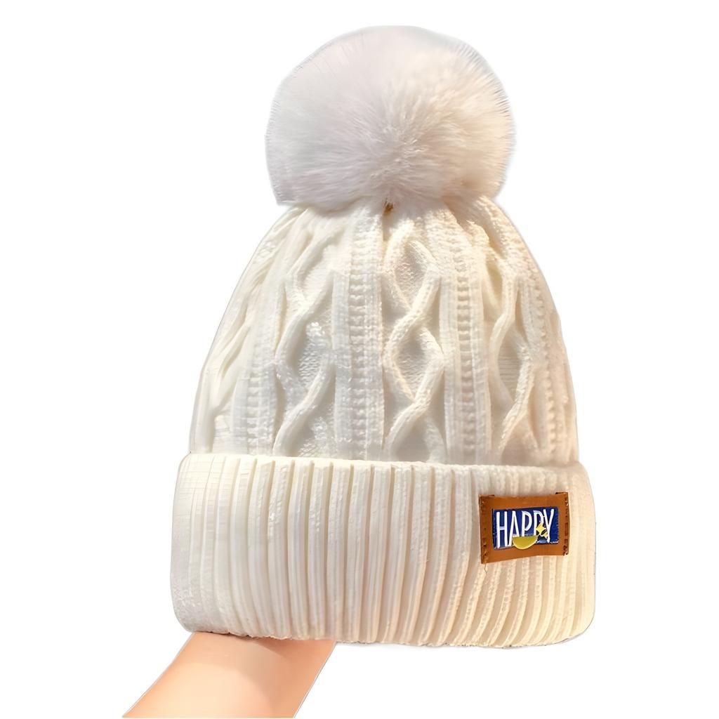 Happy wool hat women's winter thickened warm cover confinement hat solid color sweet student knitted hat