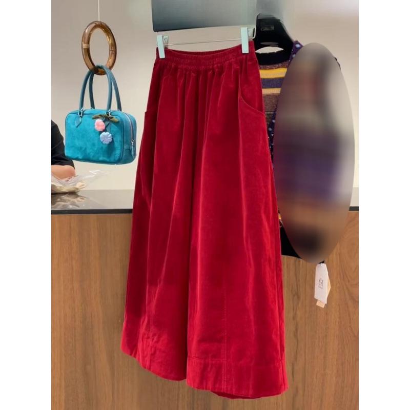 

Women s High-Waisted Retro Red Corduroy Wide-Leg Pants: Slimming, Comfortable, Autumn Style. M (90-105 lbs)