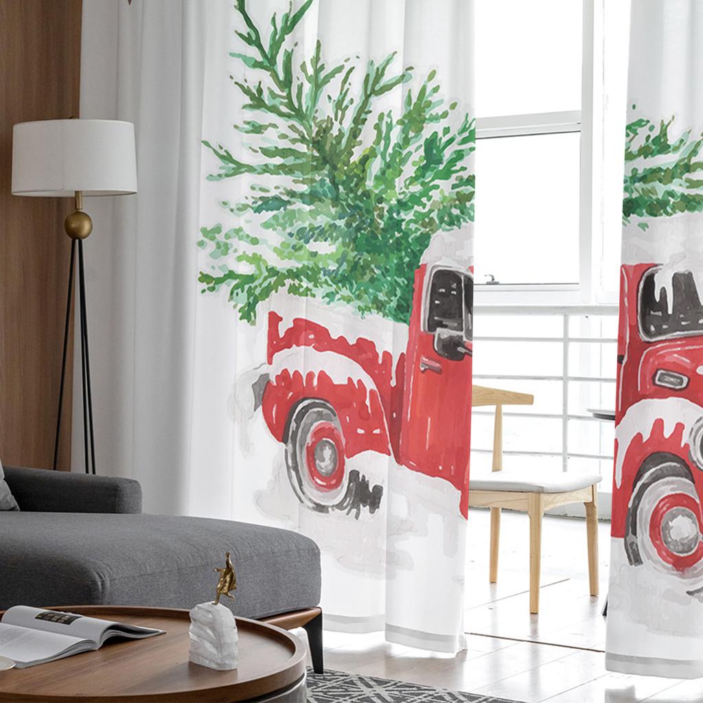 Camion de Crăciun Brad de Crăciun Perdele din Tul Perdea pentru Ușa Bucătăriei Voal Transparent Șifon Perdele de Crăciun pentru Living