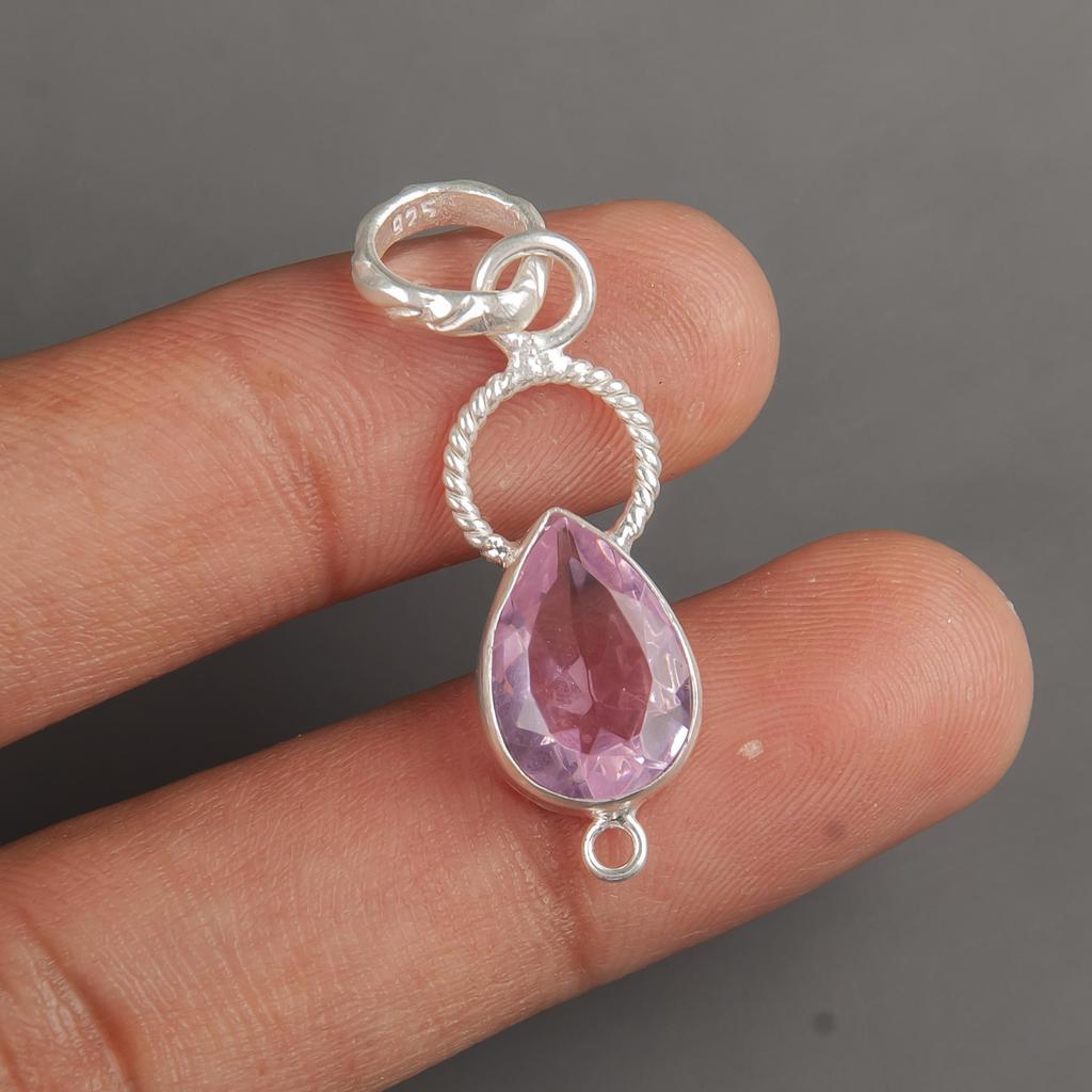 Morganit Anhänger, handgefertigter Edelstein 925 Sterling Silber Anhänger Antiker Schmuck, Verlobungsgeschenk