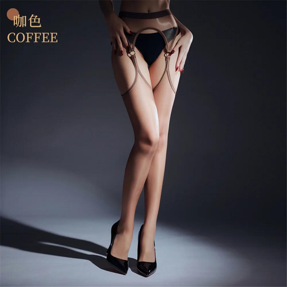 

Sexy Women Thin Crotchless Stripe Stockings Sheer See Through Glossy Shiny Pantyhose Maid Tights Ol Party Dance Ootd Cos Fashion M 40-65kg