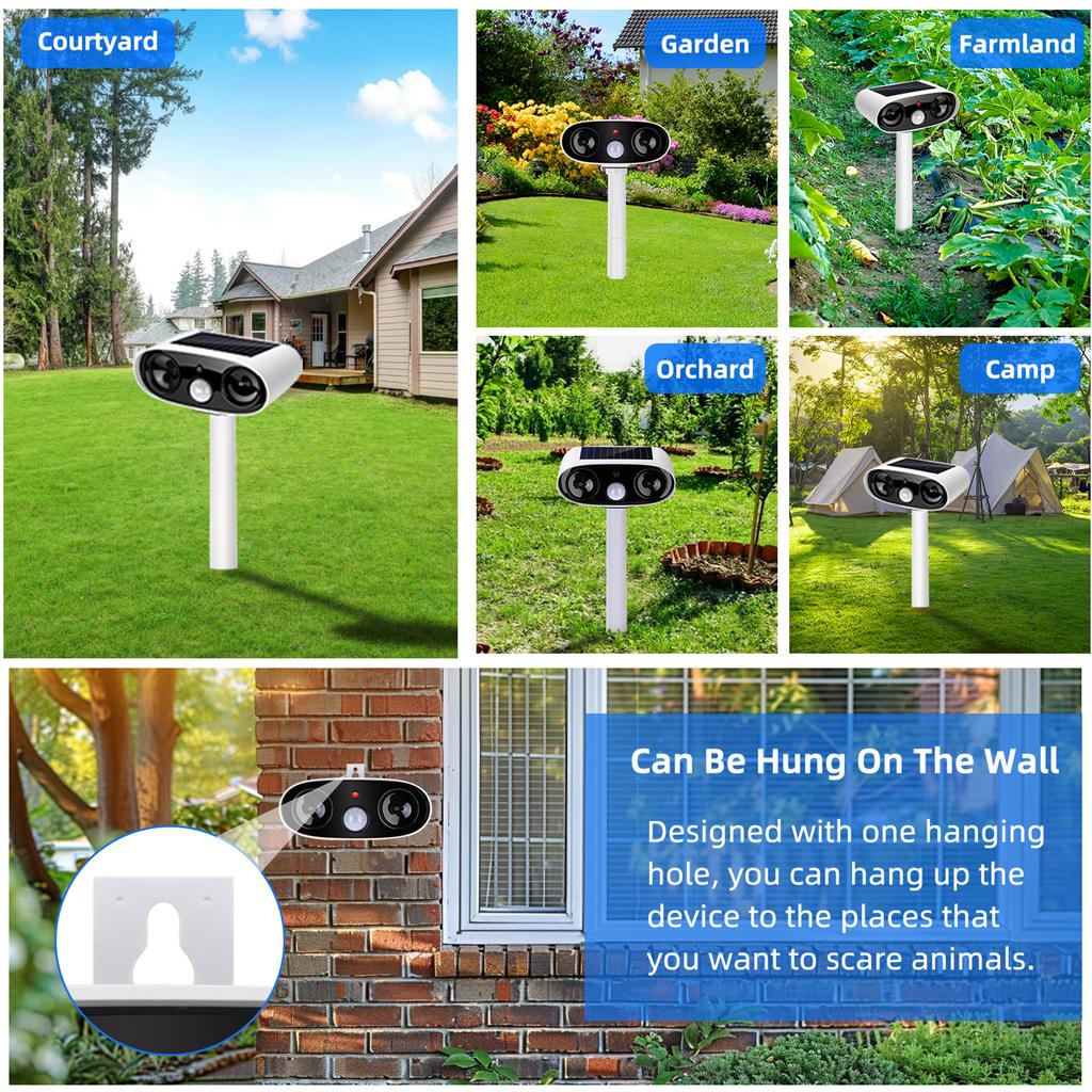 Solar Repellent Ultrasonic Outdoor Pest Bird Squirrel Animal Repeller Waterproof 110 Degree