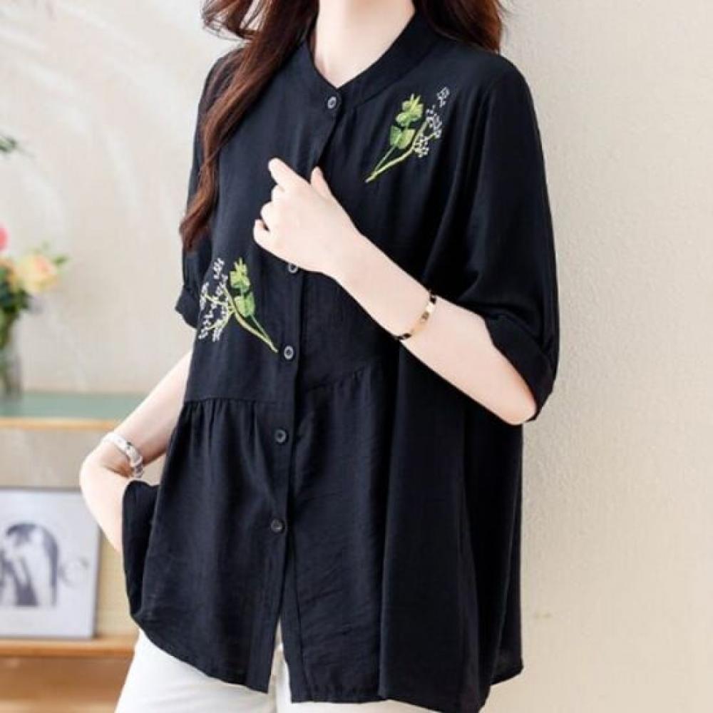Rellawear Mw Black Embroidery Point Shirt 2color Rh250125
