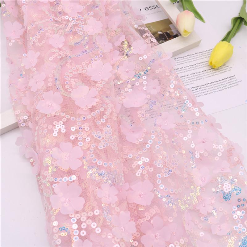 3D Sequin Petal Embroidery Fabric for Wedding Dress, Cheongsam, Hair Accessories, Shoes, Clothing, and DIY Crafts