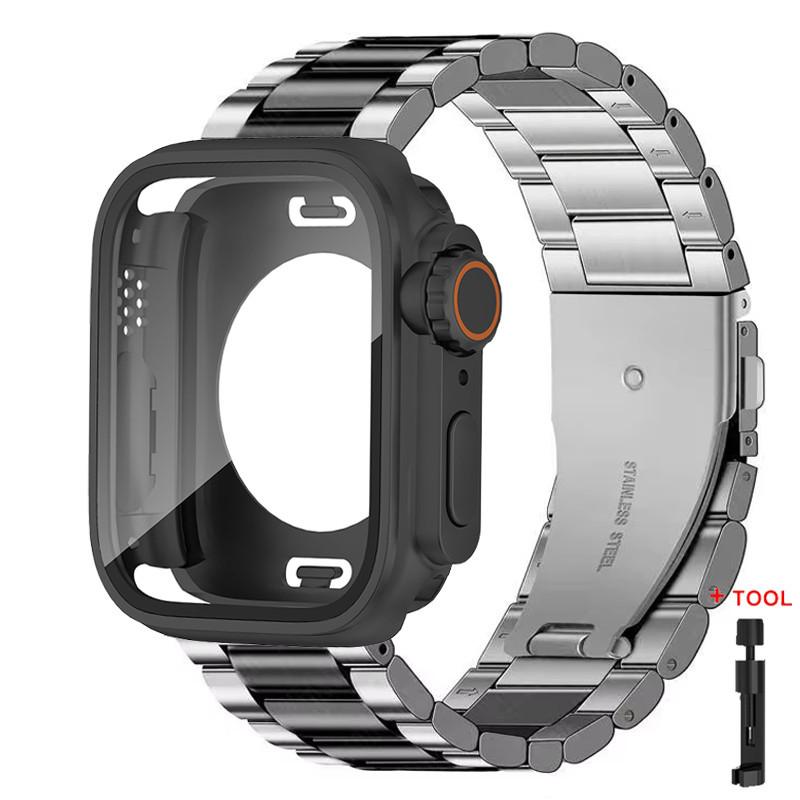 Glass Case+Metal Stainless Steel Strap For Apple Watch S11 S10 42mm 46mm 45mm 44mm 41mm 40mm iWatch Series 11 10 9 8 7 6 5 4 se