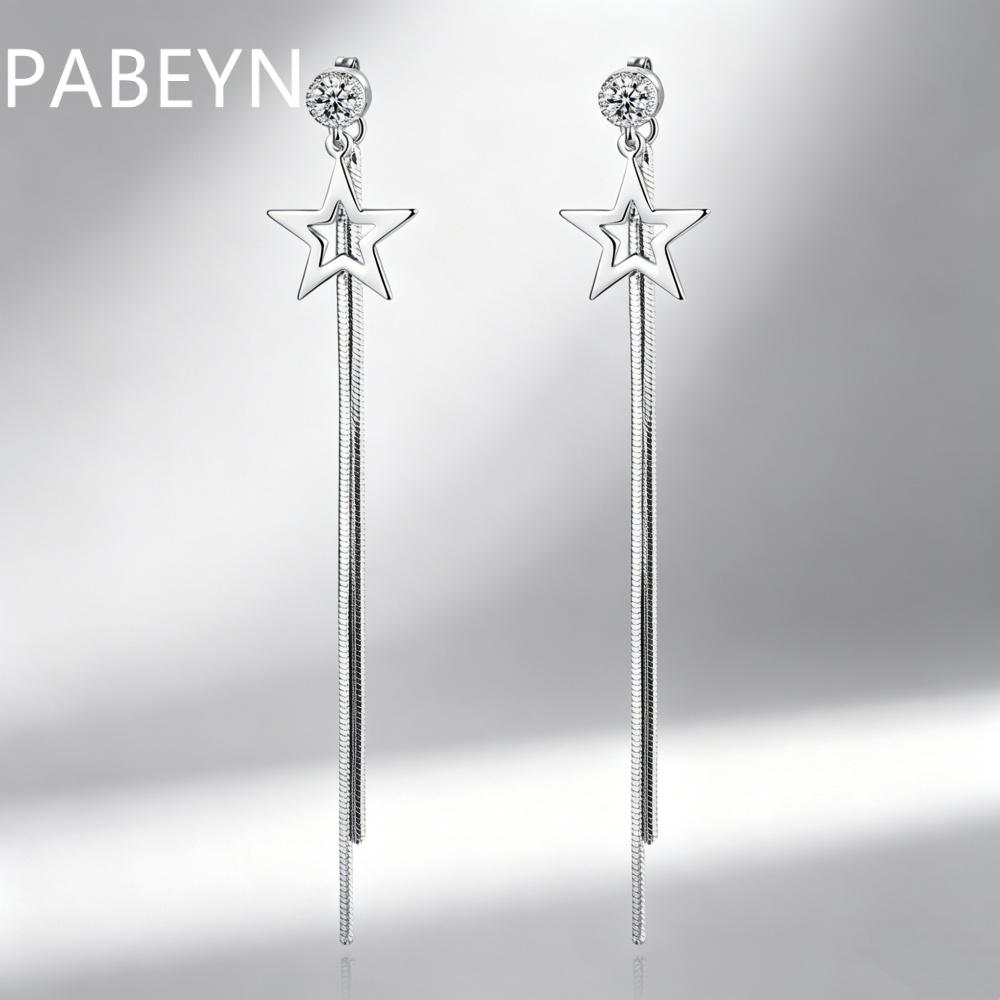 925 Sterling Silver Stylish Simple Hollow Star Zircon Earrings Birthday Party Anniversary Gift