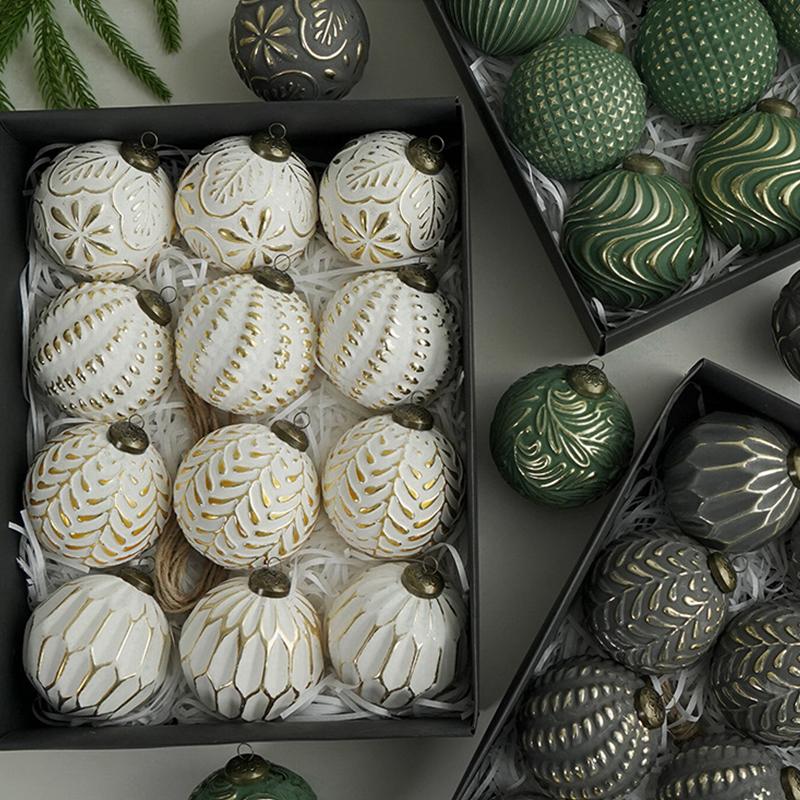 12Pcs Vintage Green Christmas Ball Ornaments 8Cm Retro Christmas Tree Baubles for Home Indoor Decor DIY Holiday Crafts Supplies