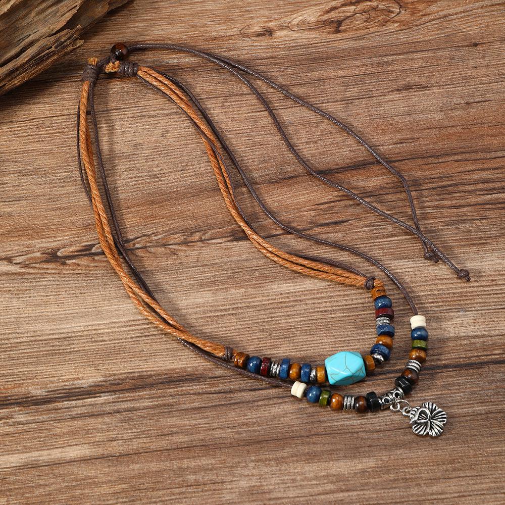 Retro Chinese Style Floral Woven Pendant Chain Necklace