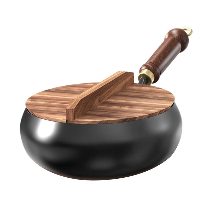 Ancient method big belly iron pot Chinese Wok Big Belly Pot Handmade Forging Small Frying Pan iron pot with wooden handle CN